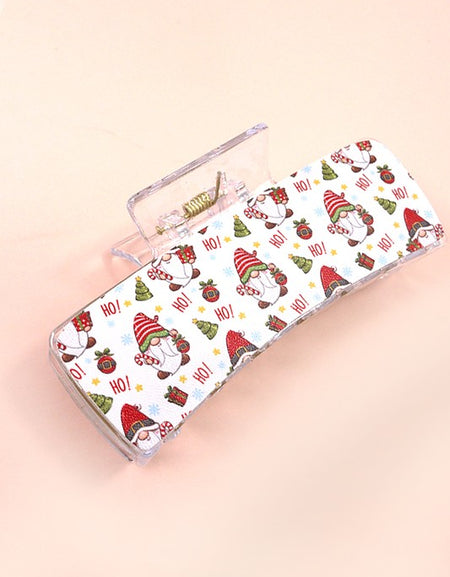 Faux Leather Christmas Holiday Hair Claw Clip - White Santa