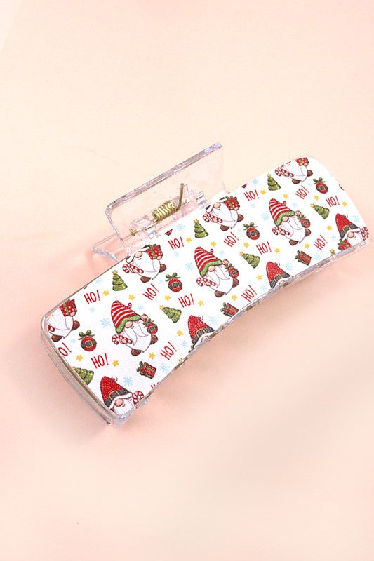 Faux Leather Christmas Holiday Hair Claw Clip - White Santa