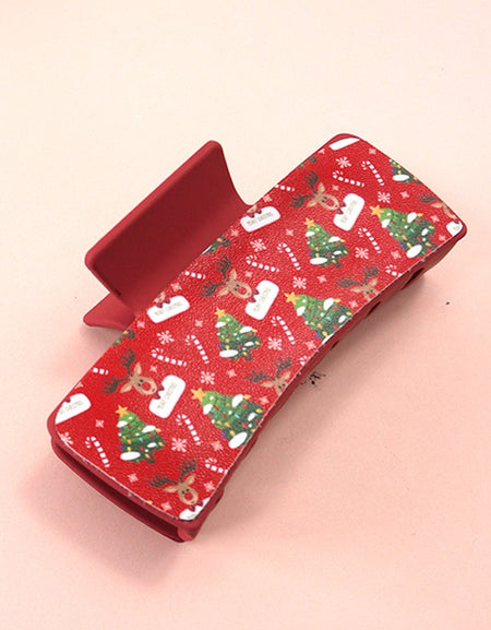 Faux Leather Christmas Holiday Hair Claw Clip - Reindeer Stocking