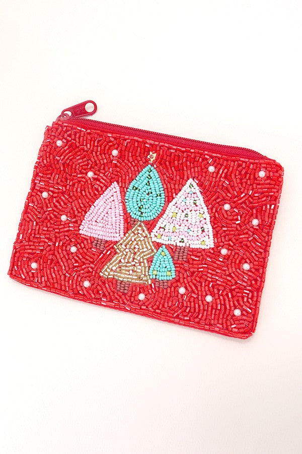 Christmas Tree Seed Bead Coin Purse