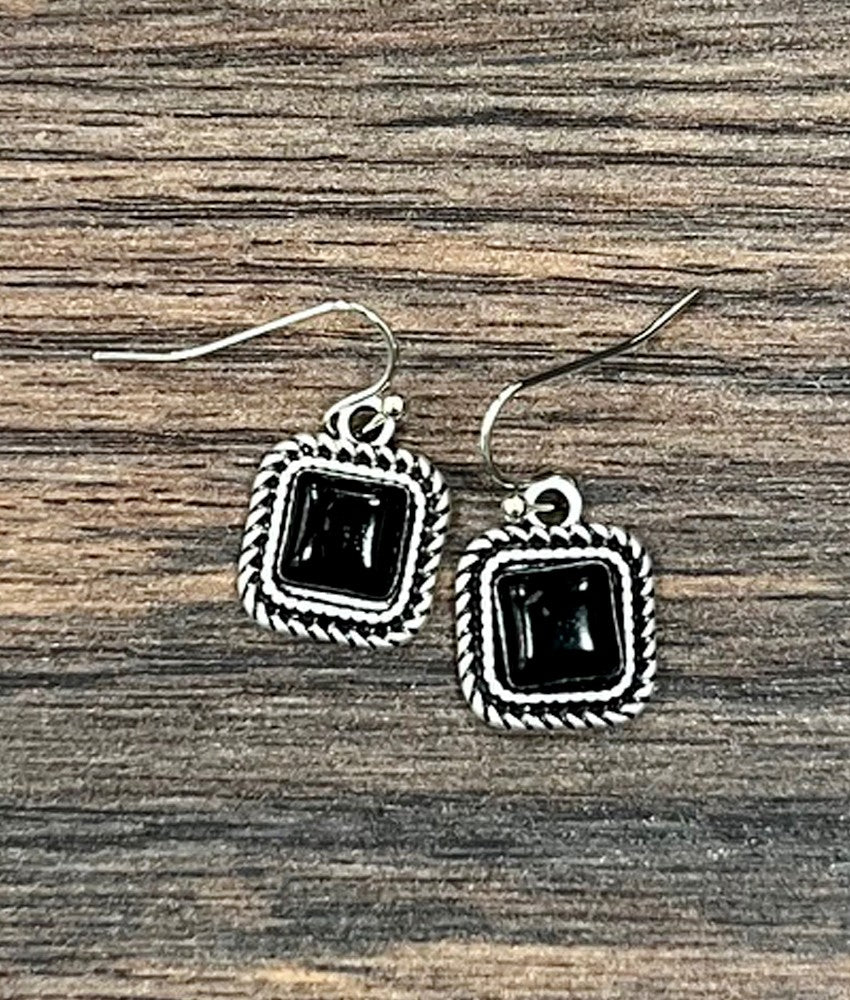 Black Square Stone Earrings