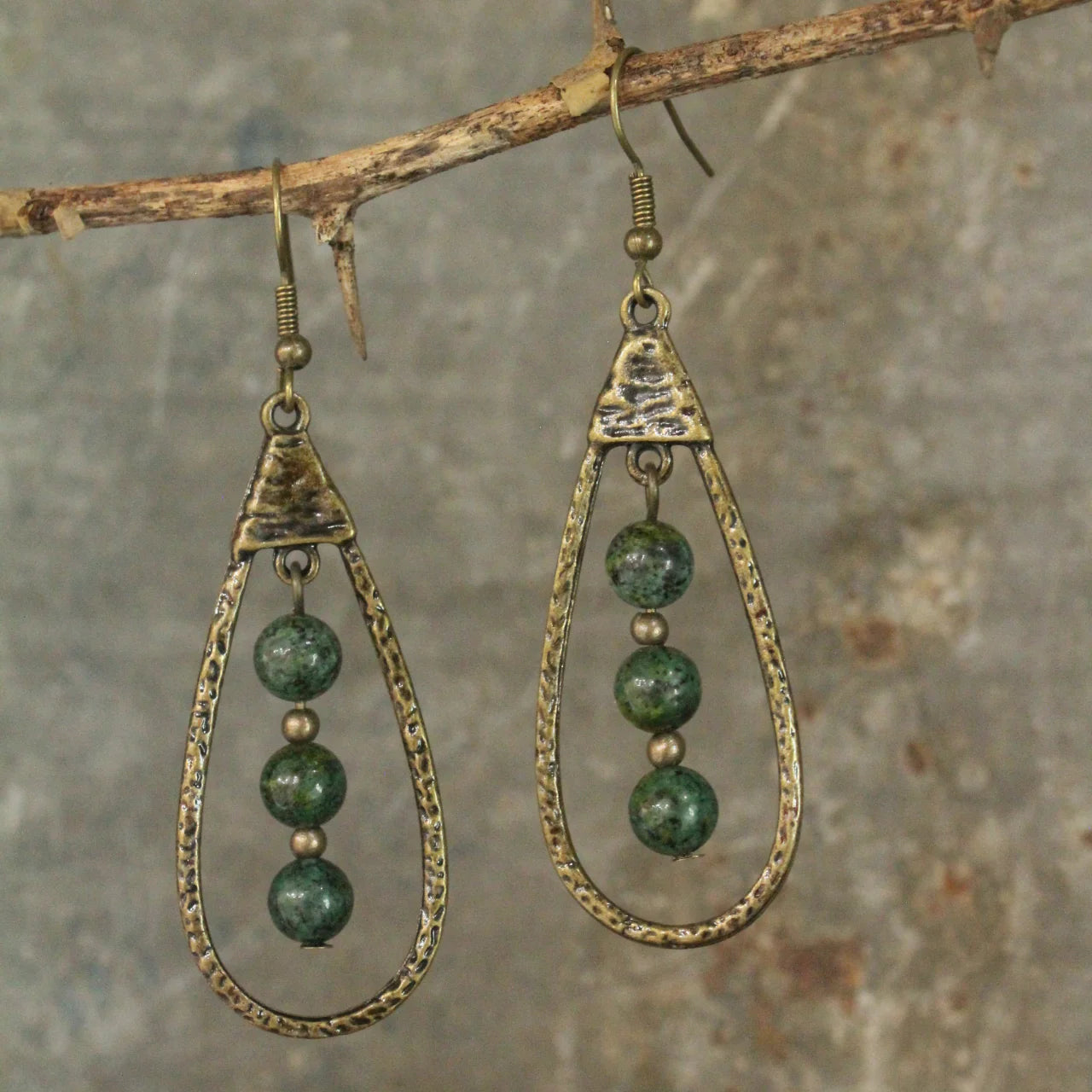 PGJ Bohemian Metal Drop Natural Stone Earrings