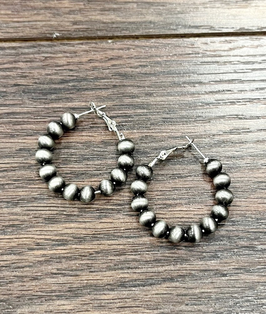 25mm Hoop, 6mm Traditional Color Navajo Bead Earrings