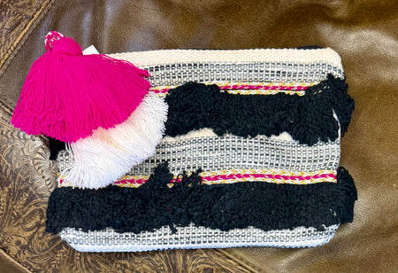 Adalaide Printed Cotton Pouch - Black/Pink