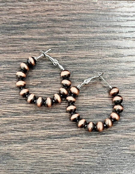 25mm Hoop, 6mm Copper Navajo Earrings