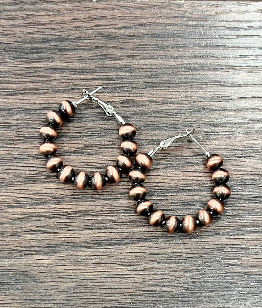 25mm Hoop, 6mm Copper Navajo Earrings