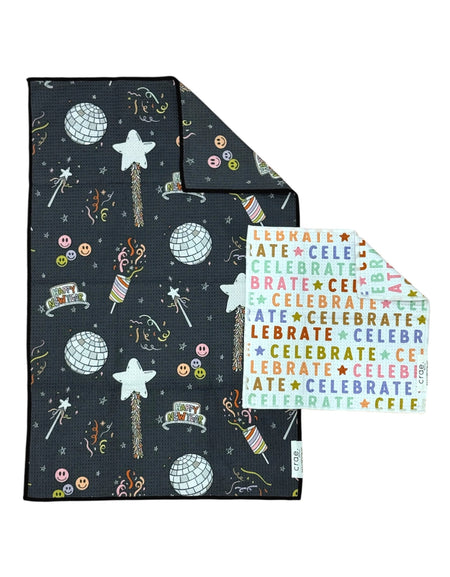 Celebrate/Happy New Year:  Double-Sided Hand Towel Washcloth Set