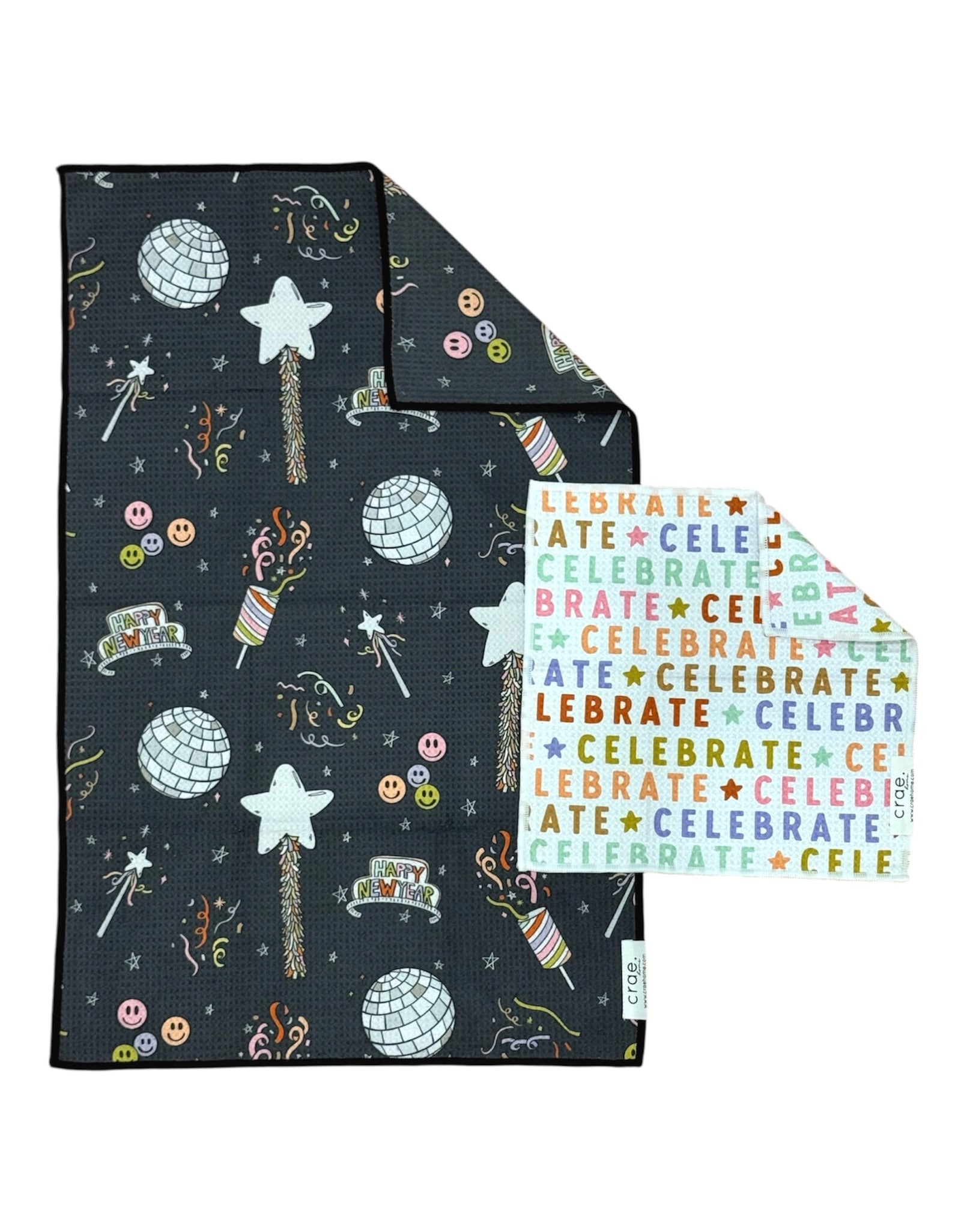 Celebrate/Happy New Year:  Double-Sided Hand Towel Washcloth Set