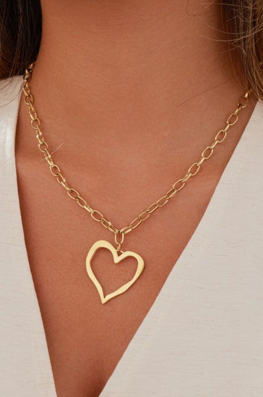 Stainless Steel Heart Necklace - Gold