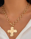 Hammered Cross Front Toggle Necklace - Gold