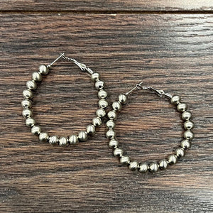 1.75" 6mm Silver Navajo Hoop Earrings