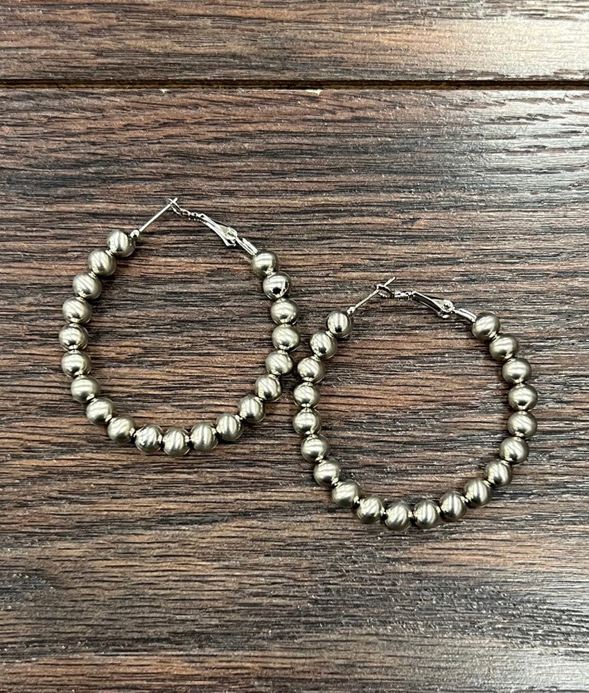 1.75" 6mm Silver Navajo Hoop Earrings
