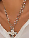 Hammered Cross Front Toggle Necklace - Silver