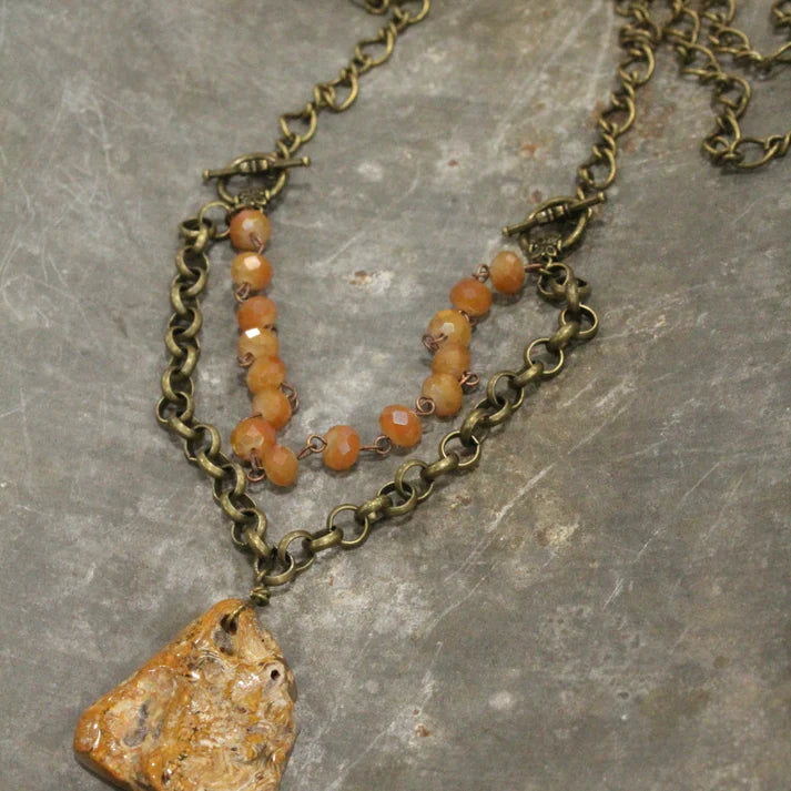 PGJ Raw Stone Pendant Butterscotch Layered Necklace