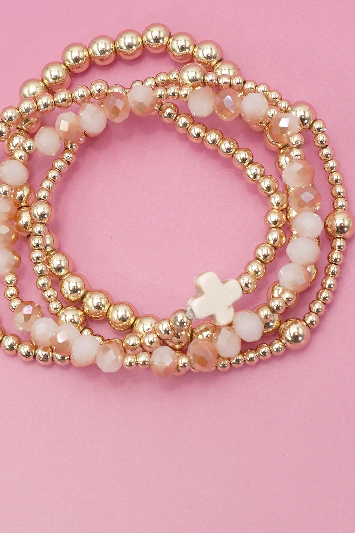 Boho Cross Multi Beaded Stretch Bracelet - White