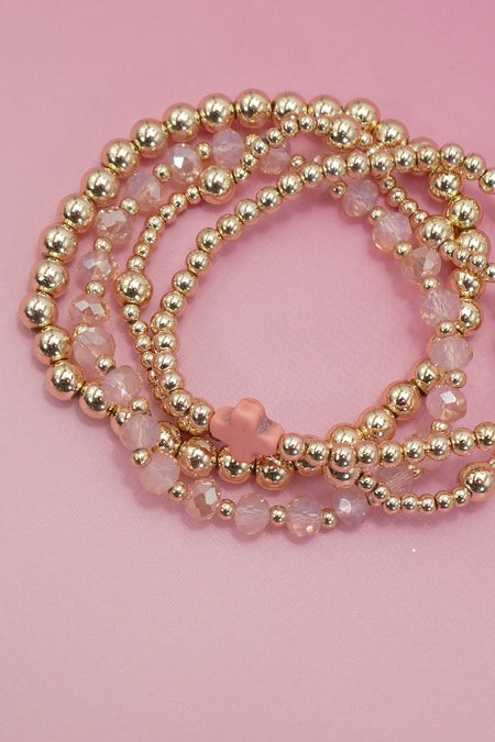 Boho Cross Beaded Stretch Bracelet - Pink