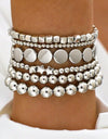 Multi Ball Chain Bead Mix Stretchable Bracelet - Silver