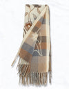 Warm Floral Winter Scarf With Fringe - Beige