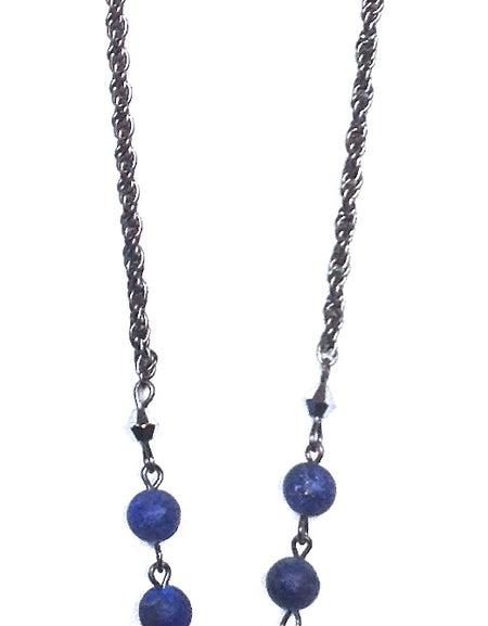 Short, Rosaried stone, ring & point Neckace - BLUE