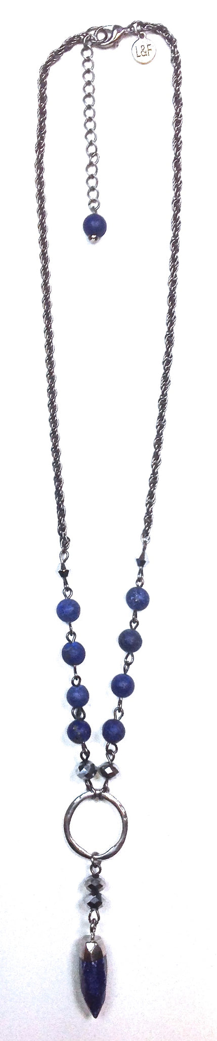 Short, Rosaried stone, ring & point Neckace - BLUE