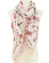 White-pink Dragonfly Floral Scarf