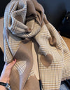 Heart Double-sided Plaid Faux Cashmere Scarf Shawl - Beige/Camel