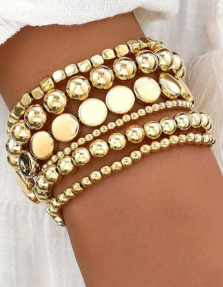 Multi Ball Chain Bead Stretch Bracelet - gold