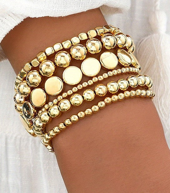 Multi Ball Chain Bead Stretch Bracelet - gold