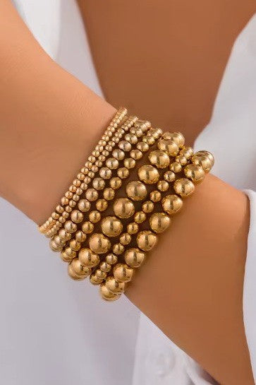 Classic Multi Ball Chain Bead Stretchable Bracelet - Gold