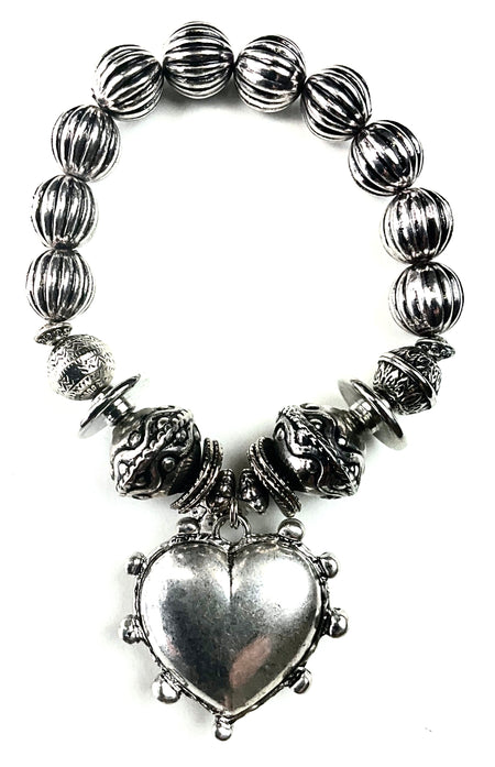 MIXED BEADED STRETCH W/PUFFED HEART DANGLE