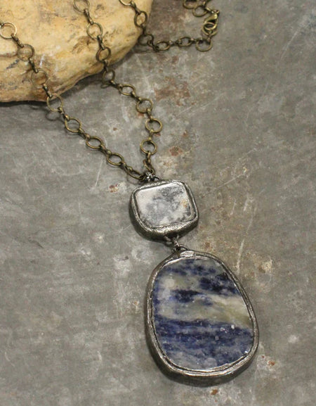 PGJ Vintage Bohemian Dark Blue Stone Pendant Necklace