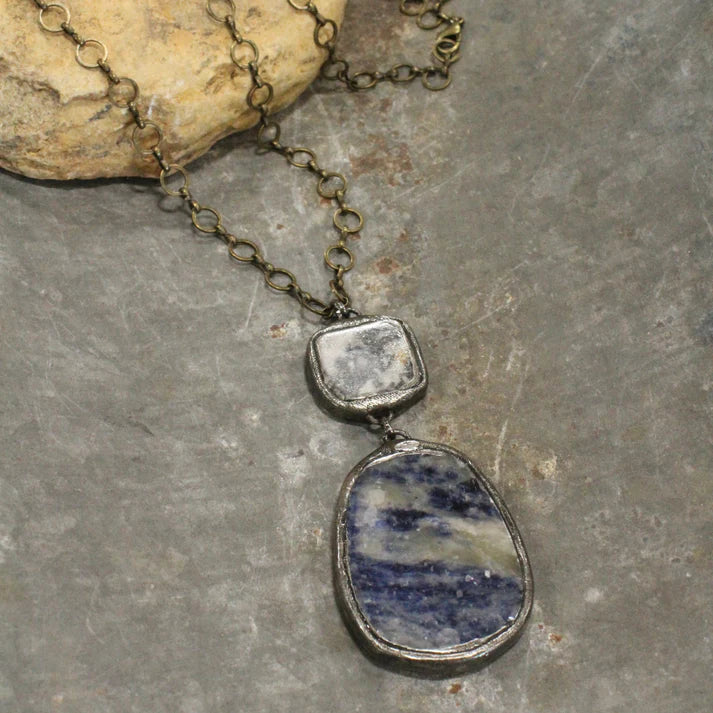 PGJ Vintage Bohemian Dark Blue Stone Pendant Necklace