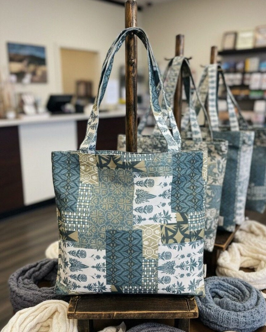 Geometric and Floral Patchwork Tote Bag