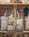 Teal & Camel Floral Patchwork Tote Bag