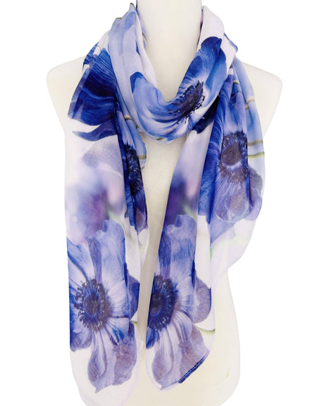 Feather Touch Scarf - Bluish Purple Floral