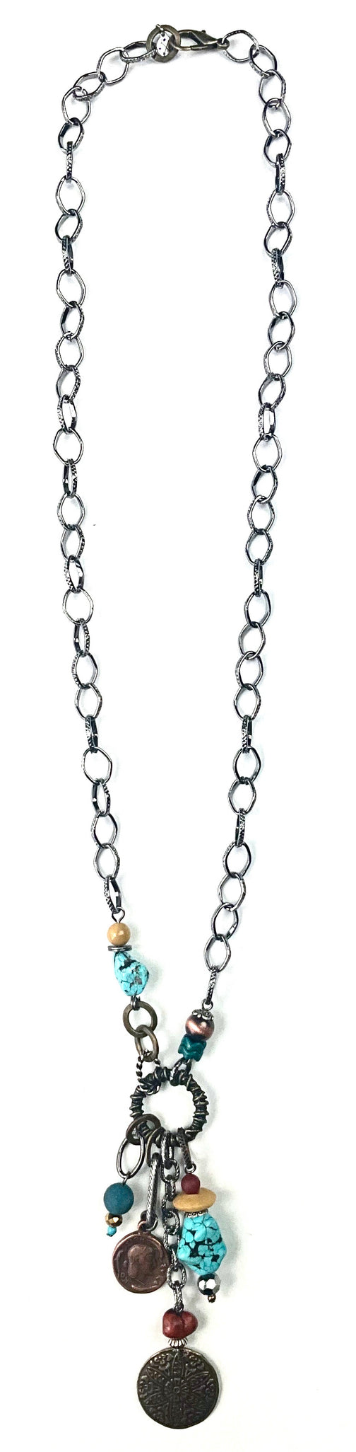 Mixed Dangles Necklace With Coins on Chain