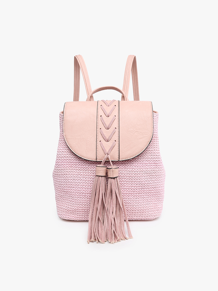 Eleanora Straw Backpack w/ Vegan Leather Detail - Pink