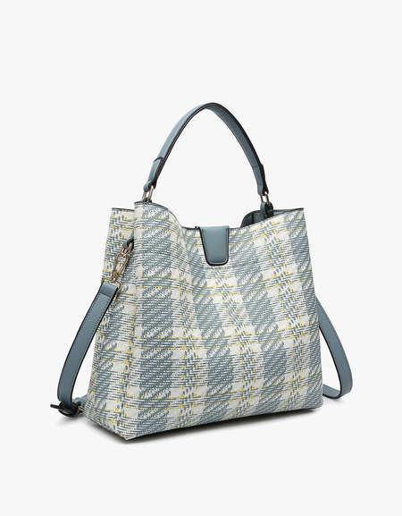 Tati Plaid Satchel w/ Shoulder Strap - Teal