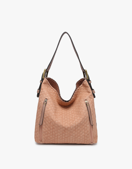 Alexa Checkered 2-in-1 Hobo Bag w/ Dual Zip Compartment - Mauve