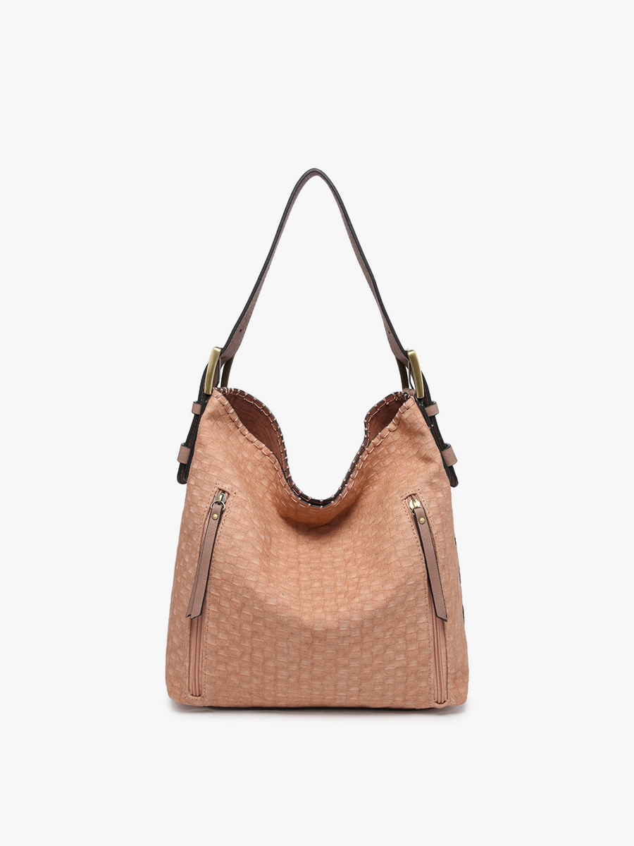 Alexa Checkered 2-in-1 Hobo Bag w/ Dual Zip Compartment - Mauve