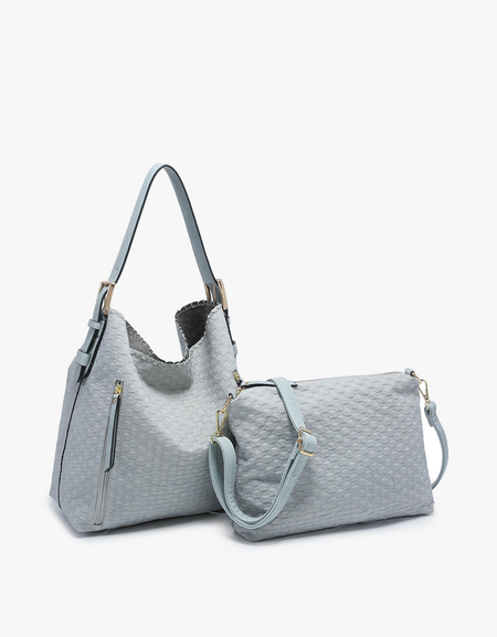 Alexa Checkered 2-in-1 Hobo Bag w/ Dual Zip Compartment - Mauve