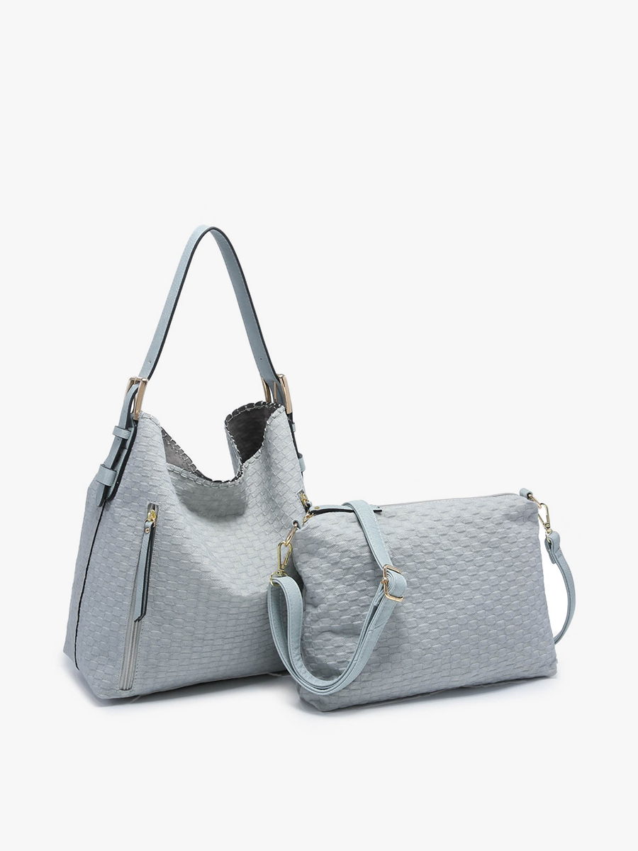 Alexa Checkered 2-in-1 Hobo Bag w/ Dual Zip Compartment - Mauve