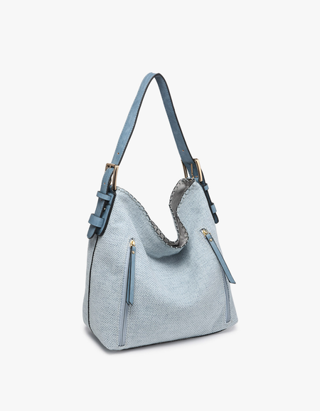 Alexa Canvas 2-in-1 Hobo Bag w/ Dual Zip Compartment - Grey Blue