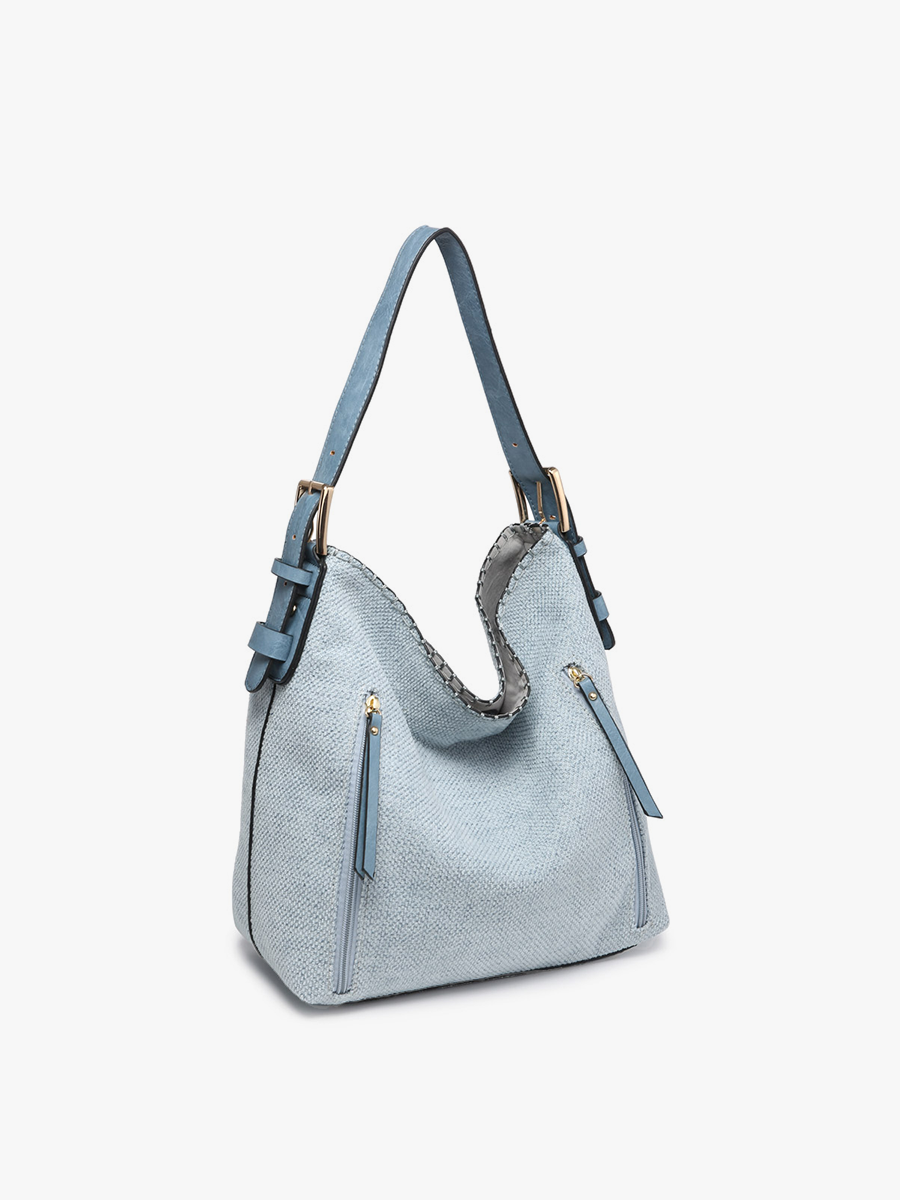 Alexa Canvas 2-in-1 Hobo Bag w/ Dual Zip Compartment - Grey Blue