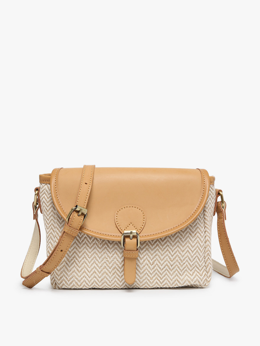 Erin Woven Crossbody w/ Vegan Leather Accents - Herringbone/Taupe
