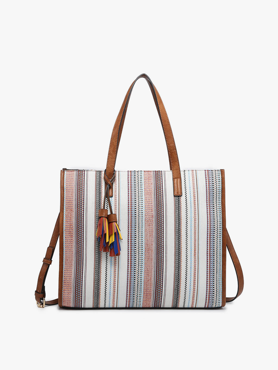 Eleanor Canvas Tote w/ Multicolor Tassels - Rust/Boho