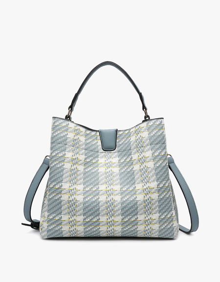 Tati Plaid Satchel w/ Shoulder Strap - Teal