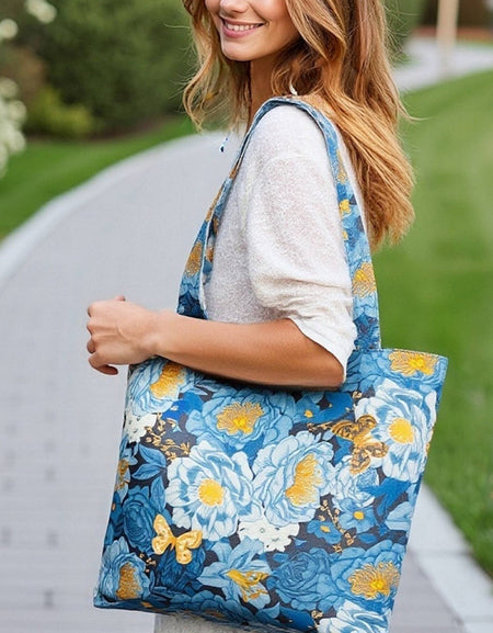 Blue-Yellow Floral Tote Bag
