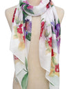 JC White-multi Watercolor Orchid Scarf