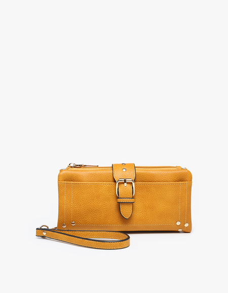 Cadence Buckle Wallet/Clutch With Zip Top - Mustard